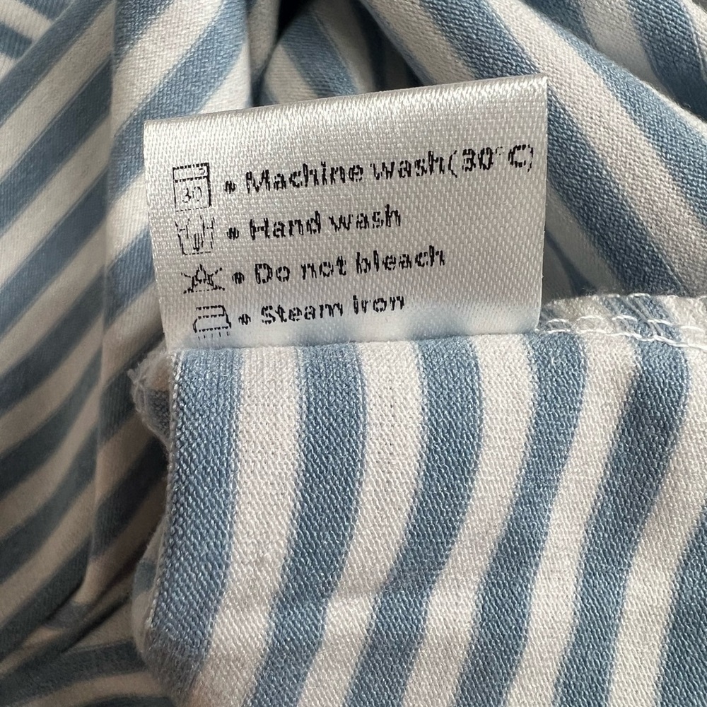 Merokeety blue and white tie waist striped short sleeve dress with pockets M - Picture 8 of 10